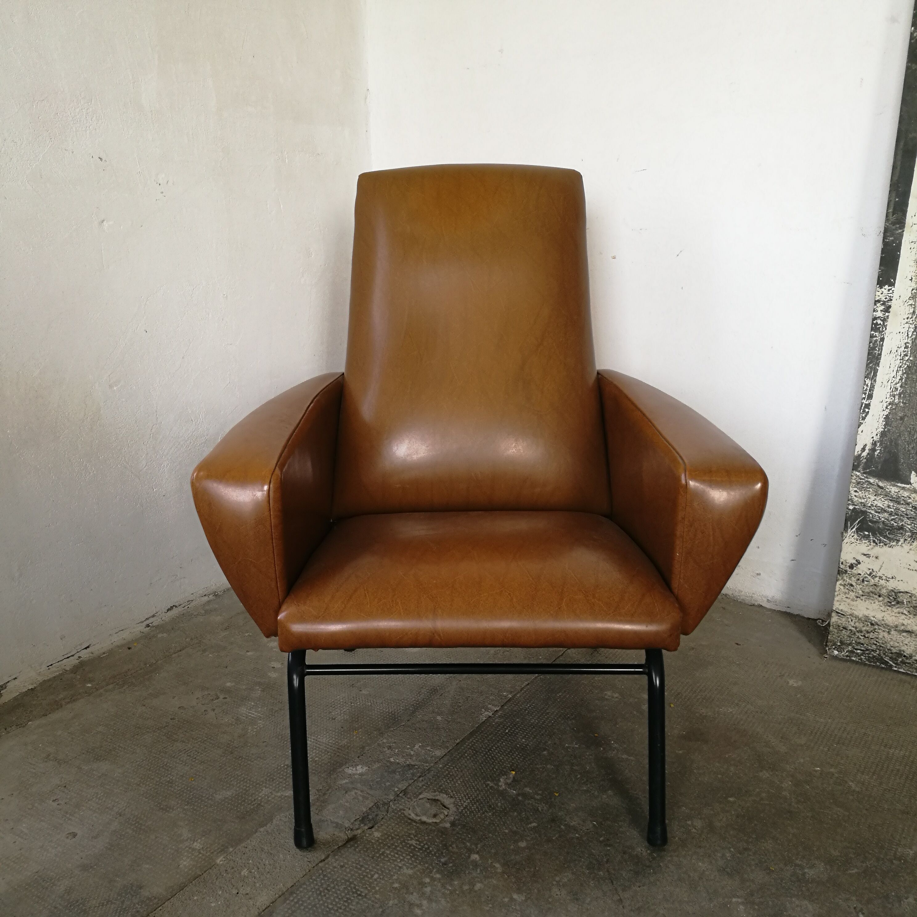 Armchair 50s skaï metal base