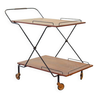 Desserte à thé scandinave minimaliste, pliable et mobile, en teck, Danemark, années 50