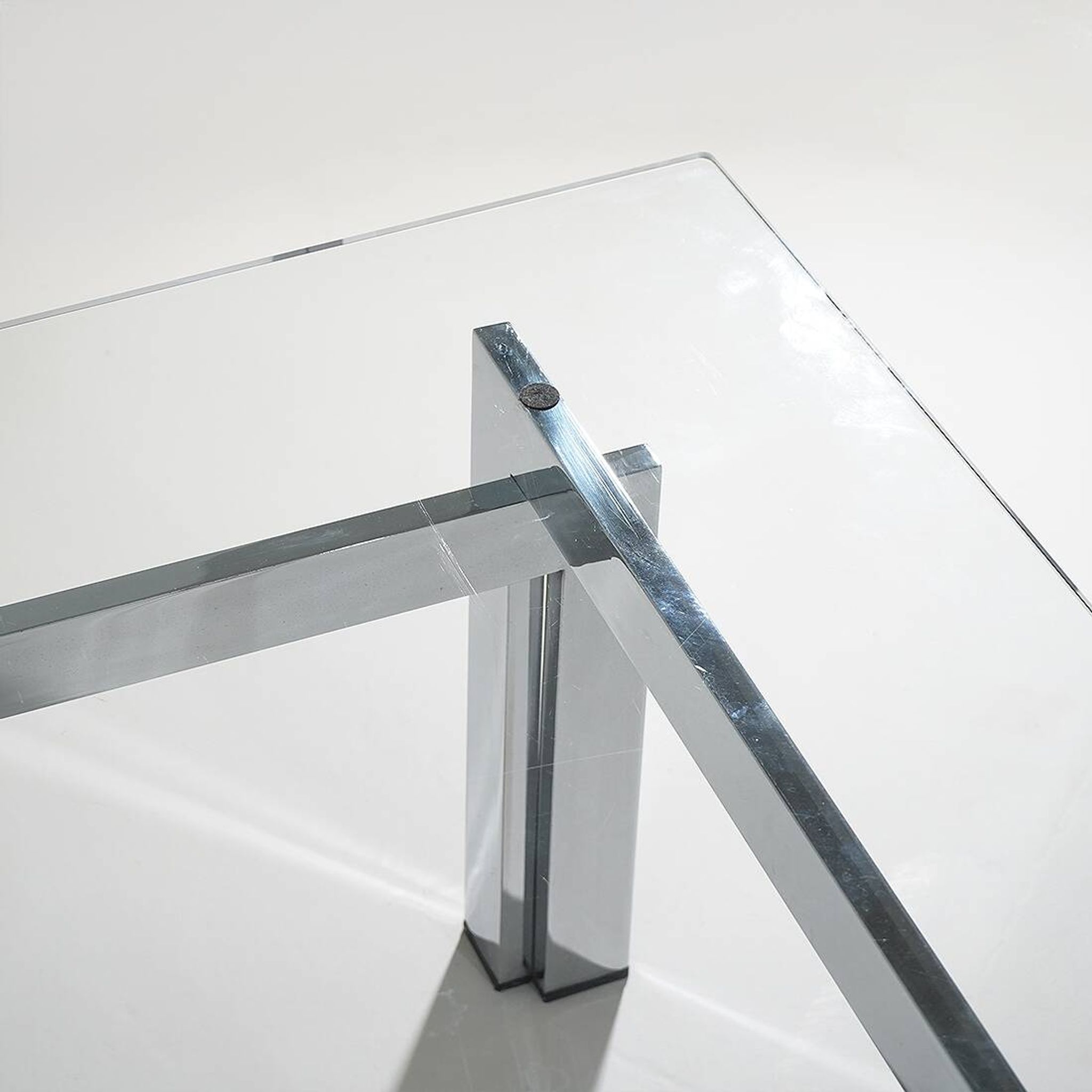 Square coffee table in glass and steel, 1970s