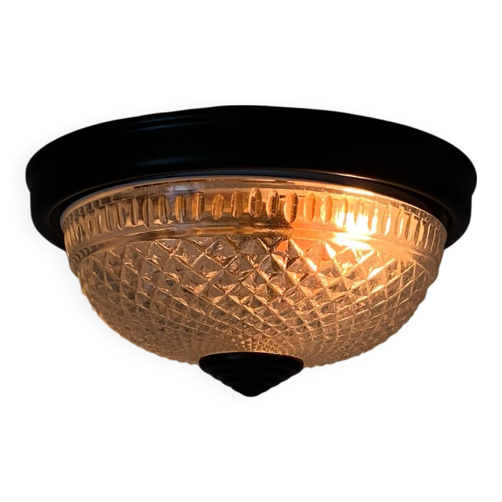 Small glass ceiling light from the 1980s, antique transparent light fixture