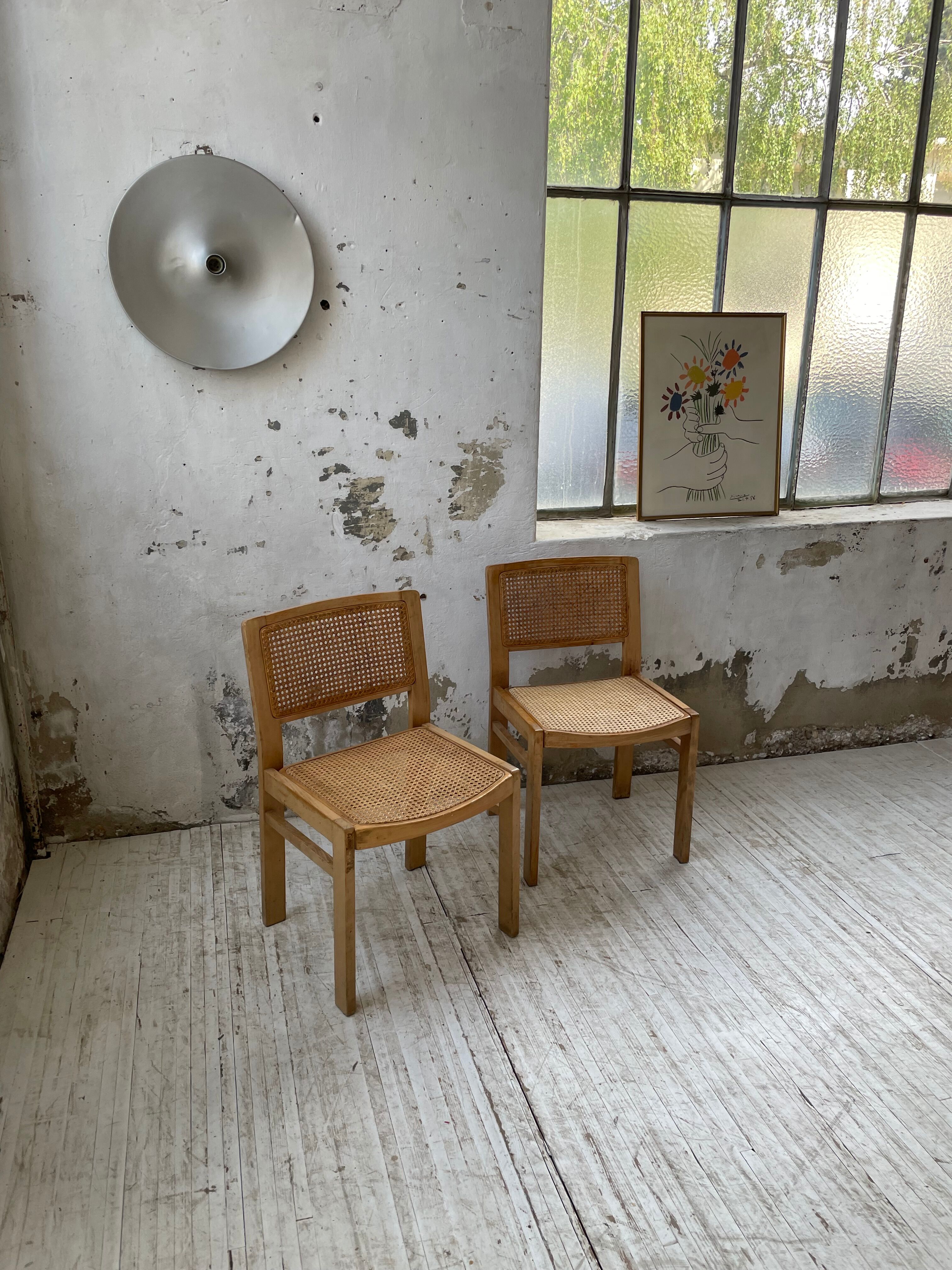 Pair of Baumann chairs beech and cannage