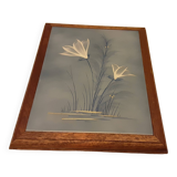Dessous de plat carreau bleu fleurs emaillees