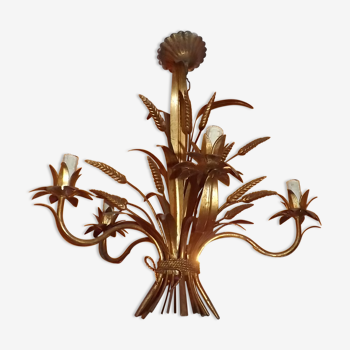 Lustre en métal doré à décor de bouquet de blé