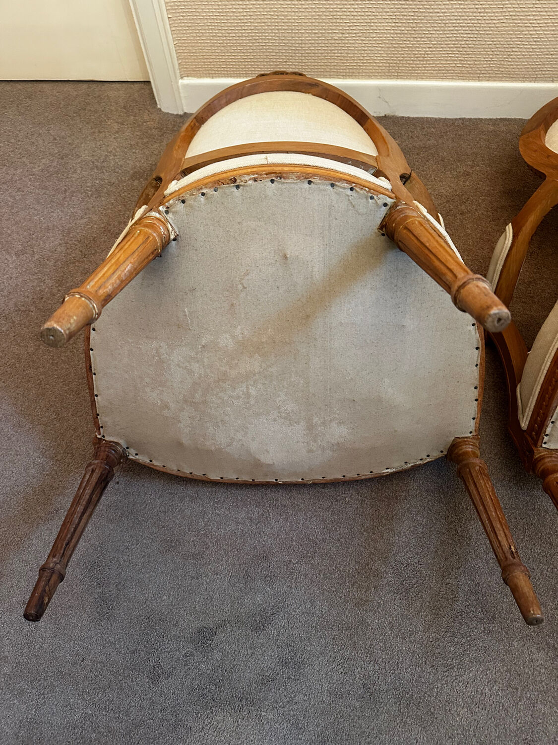 Pair of Louis XVI style medallion armchairs, late 19th / early 20th century.