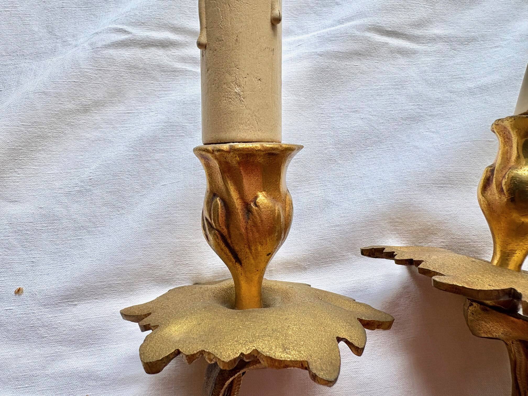Pair of gilt bronze wall sconces, Louis XV rocaille style