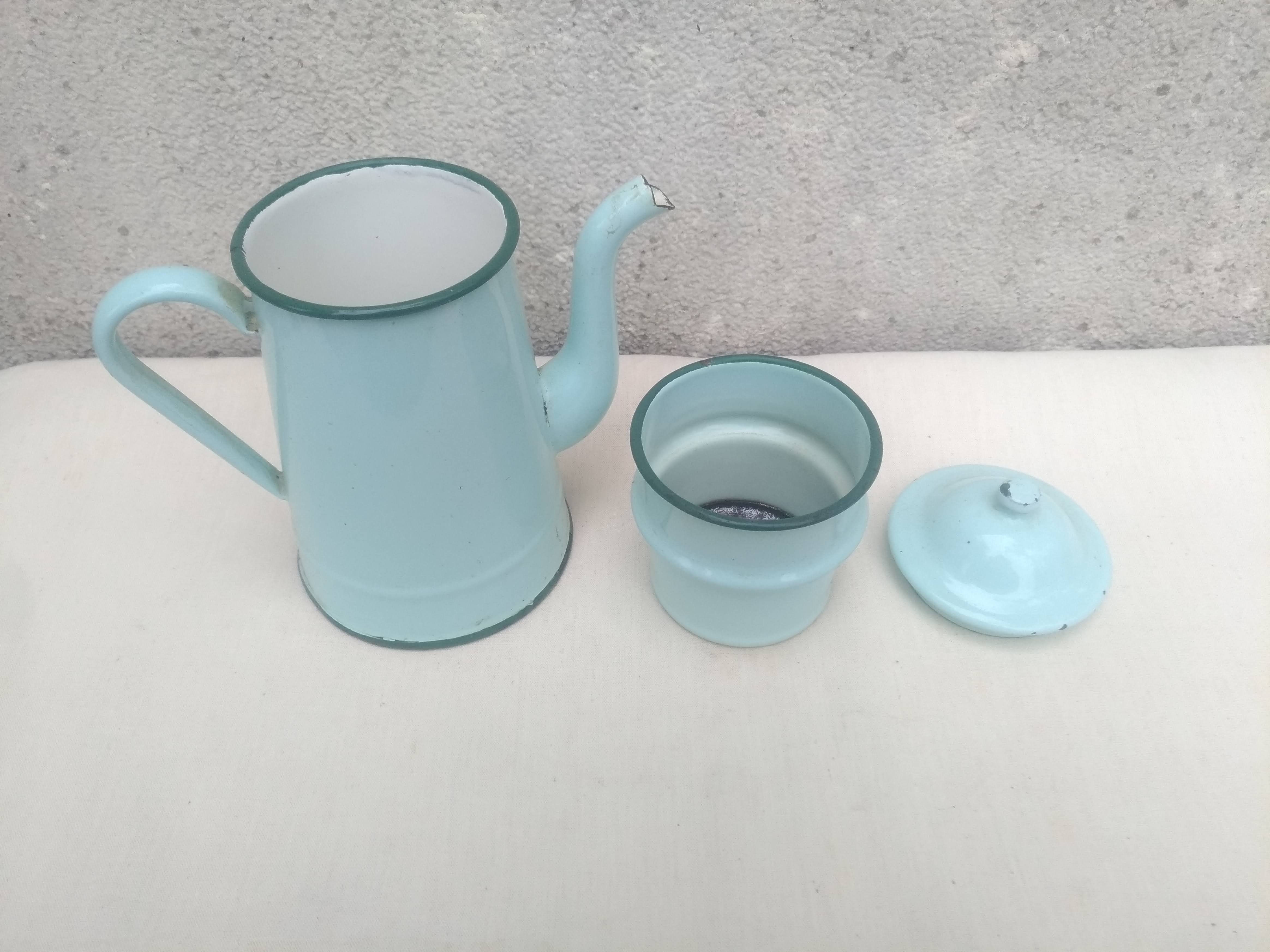 Pale green enamelled coffee maker