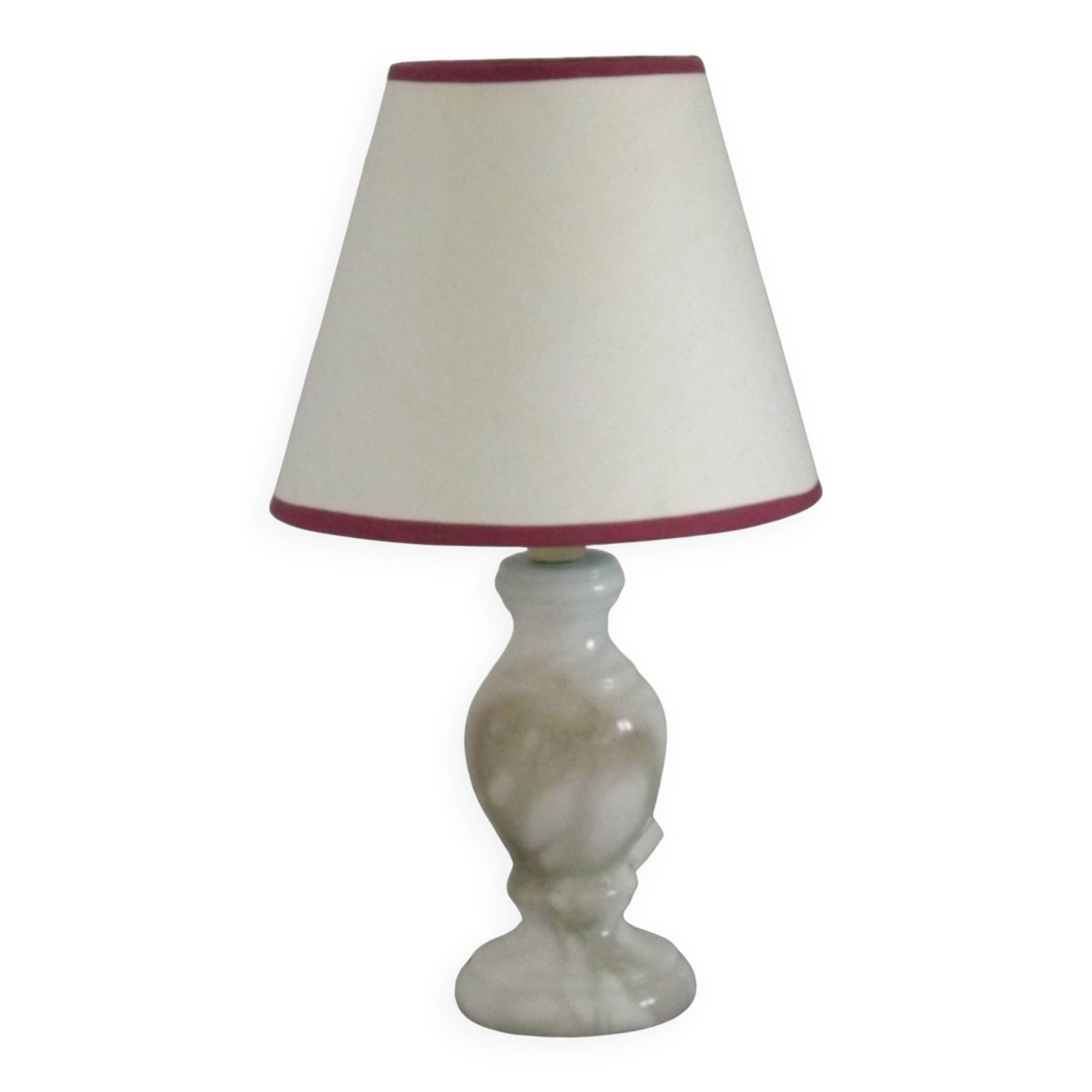 French Vintage Small Marble Table Lamp – Cream with Beige & Blue Veins 5237