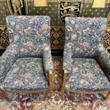 Paire de fauteuils - bergères de style Louis XVI fleurs