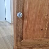 Antique English bedside table in solid wood, refurbished.