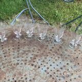6 clear glass wine glasses with antique chiseled flower pattern
