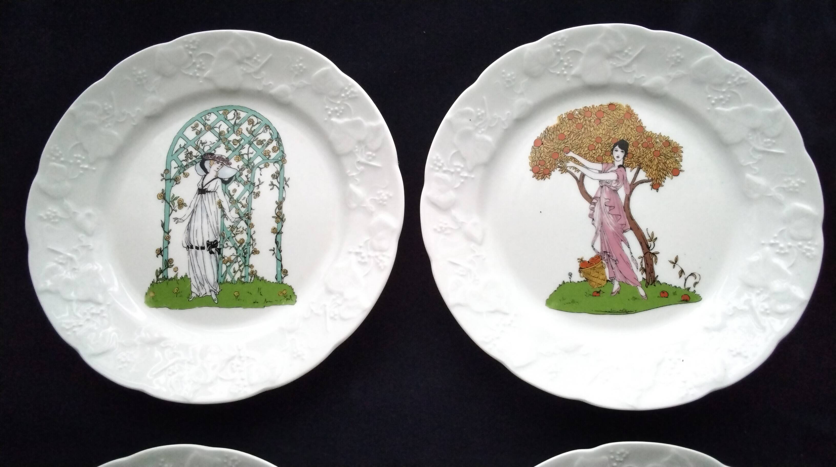 6 Assiettes à dessert en Porcelaine CNP  Modèle " Lierre Sauvage"