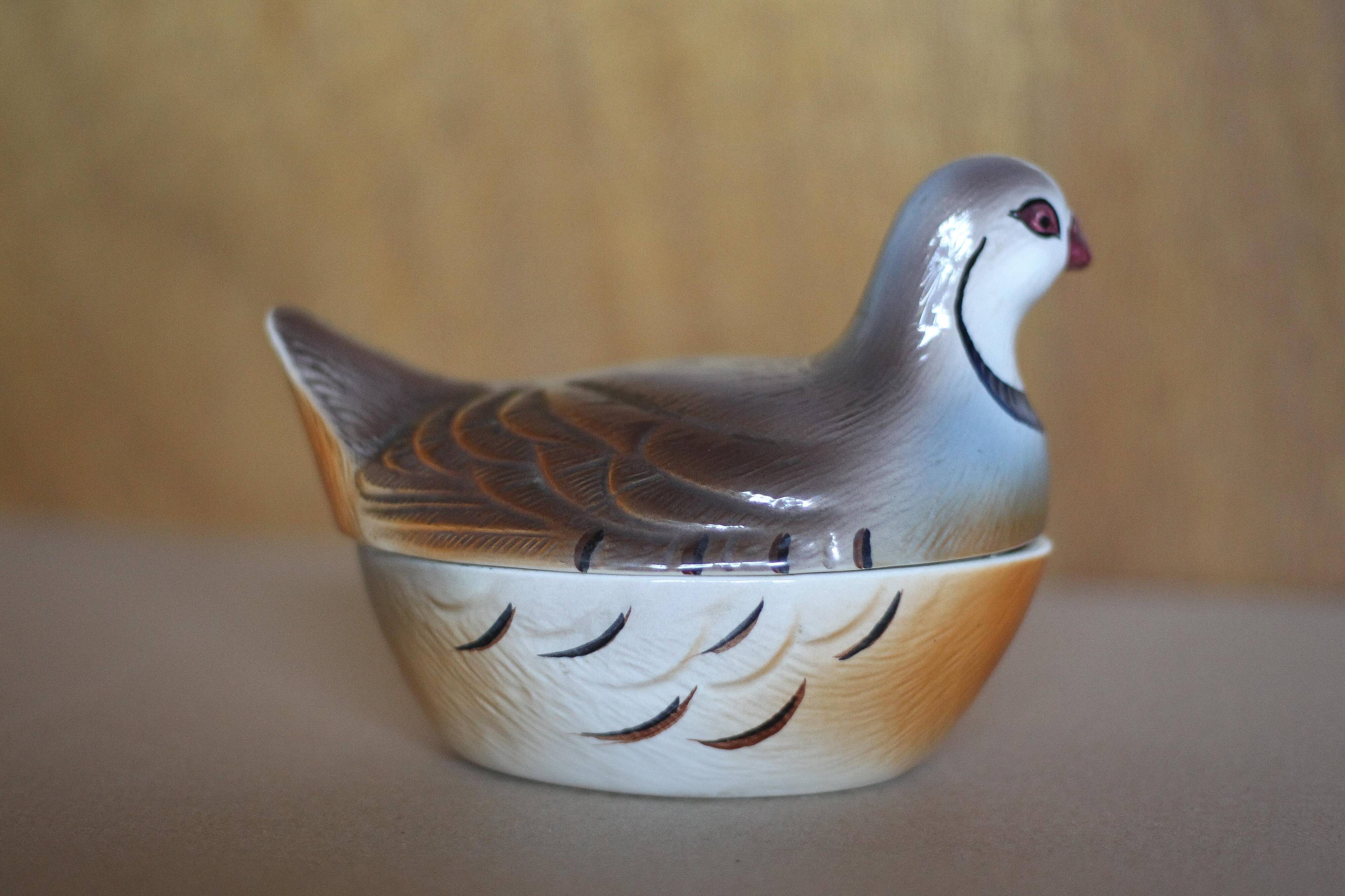 Michel Caugant terrine, partridge-shaped terrine, earthenware bird