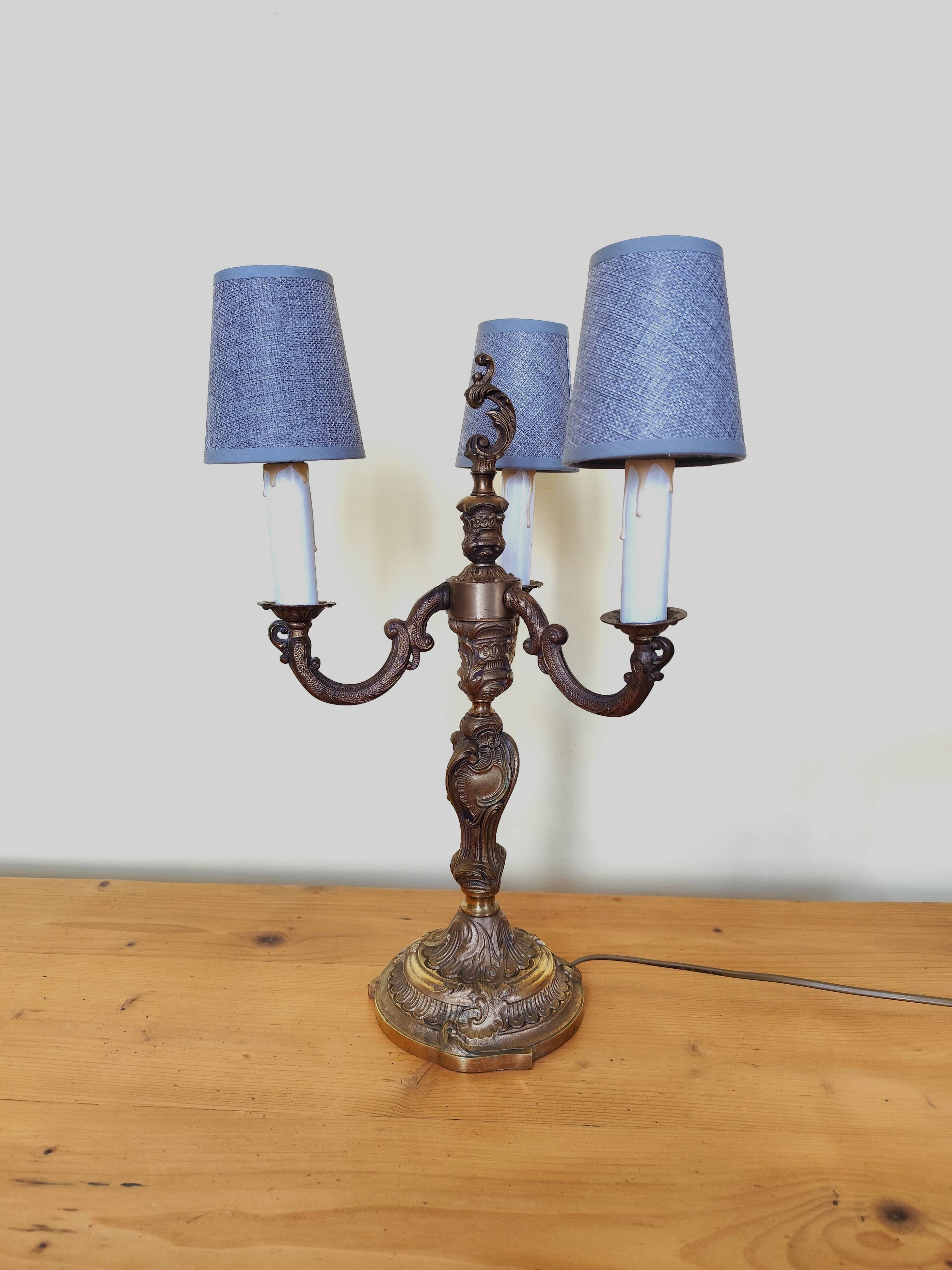 bronze 3-light chandelier, rococo style desk lamp