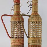 Vintage Wicker Woven Bottles Origin Vietnam