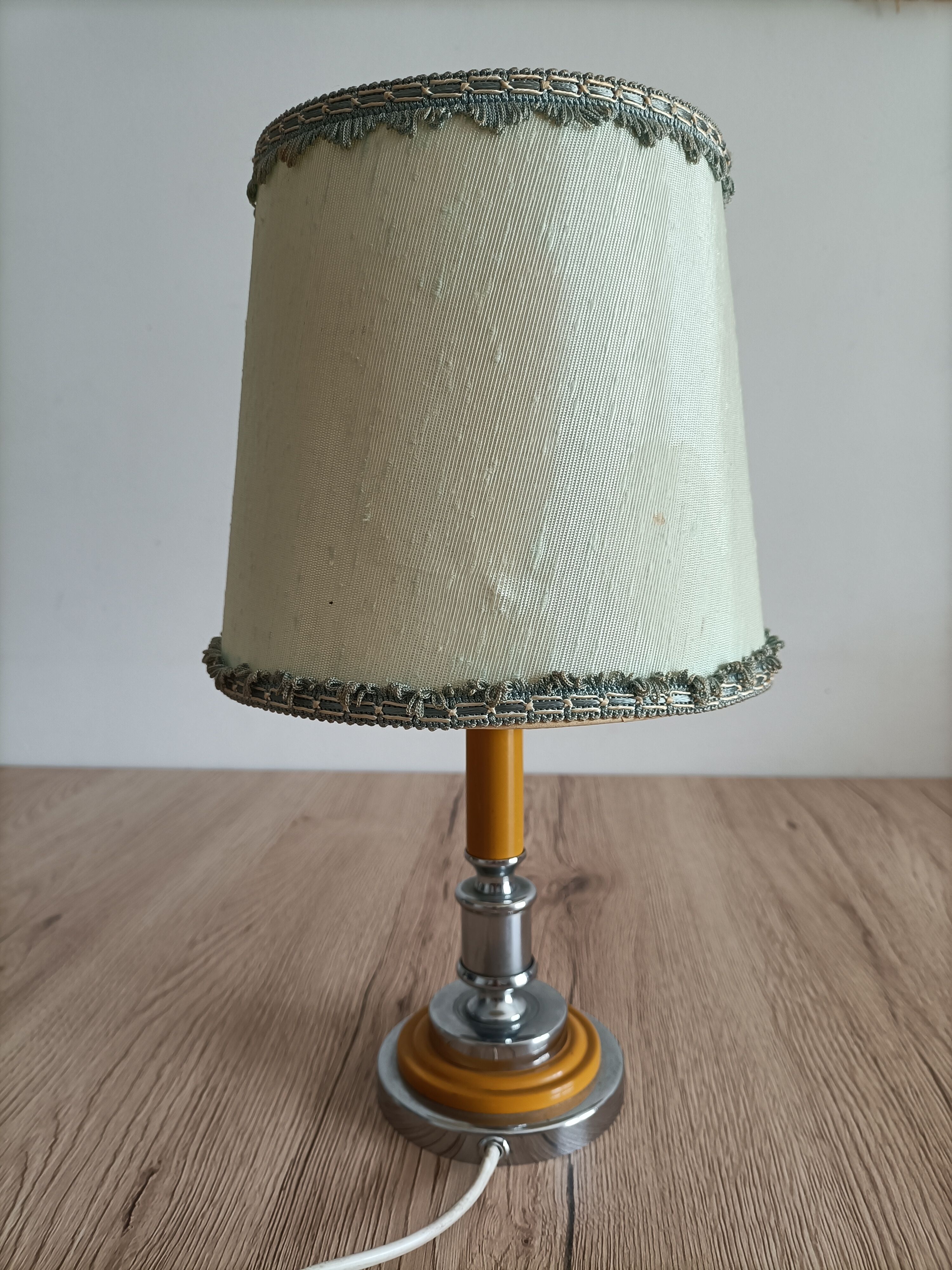 Solid brass candle holder lamp and vintage fabric