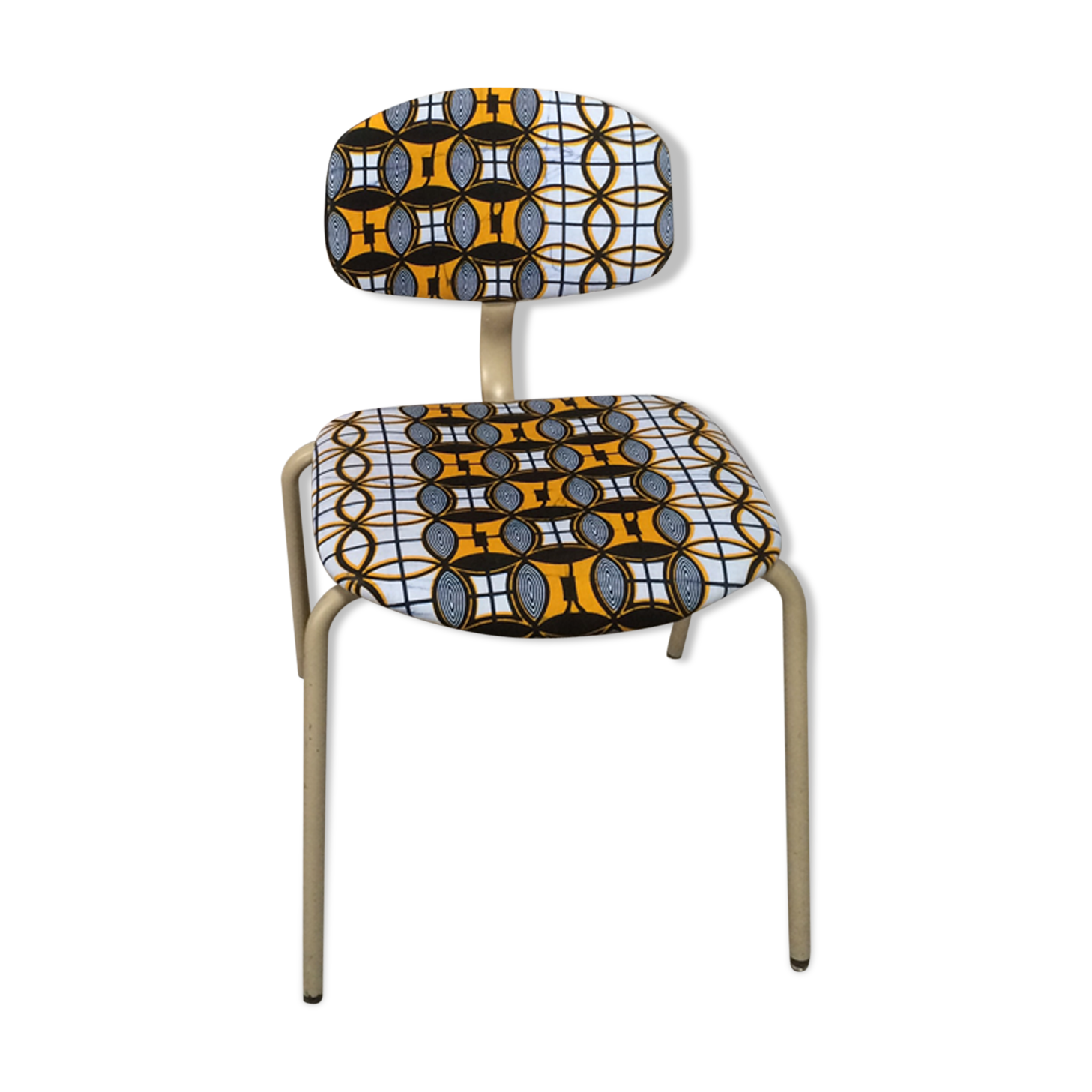 Chaise vintage strafor tubulaire revisité ethnique avec du wax