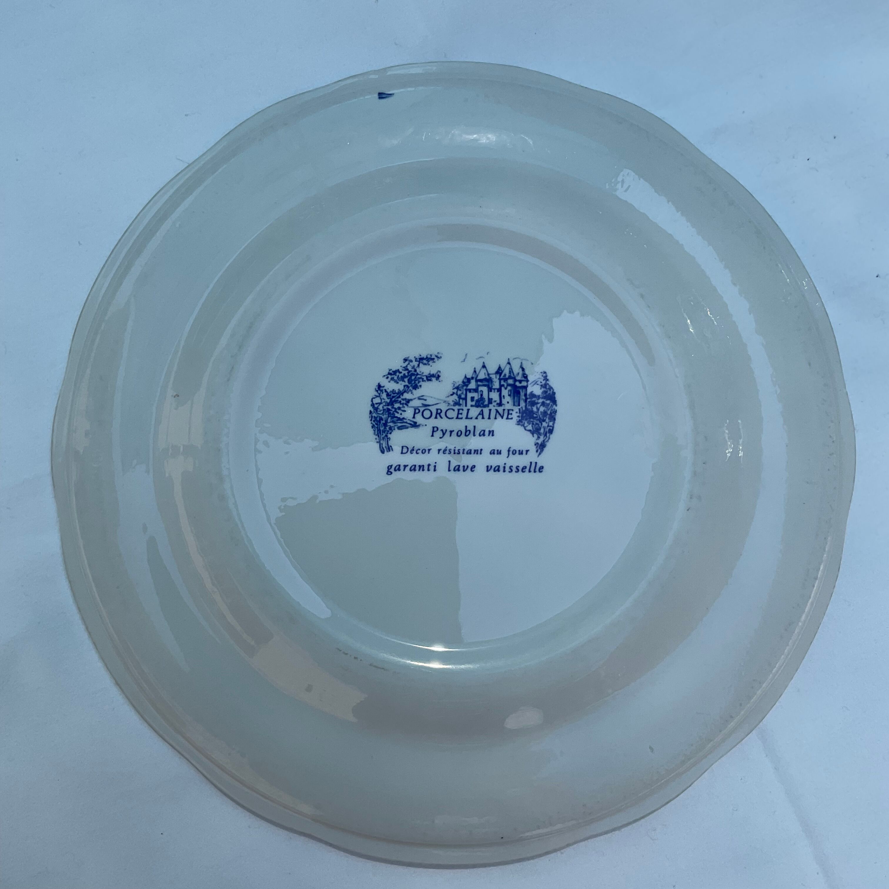 Lot de 2 assiettes plates pyroblan bleu