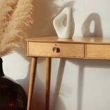 Console Vintage en Chêne Massif – Pieds Fuseaux & 2 Tiroirs