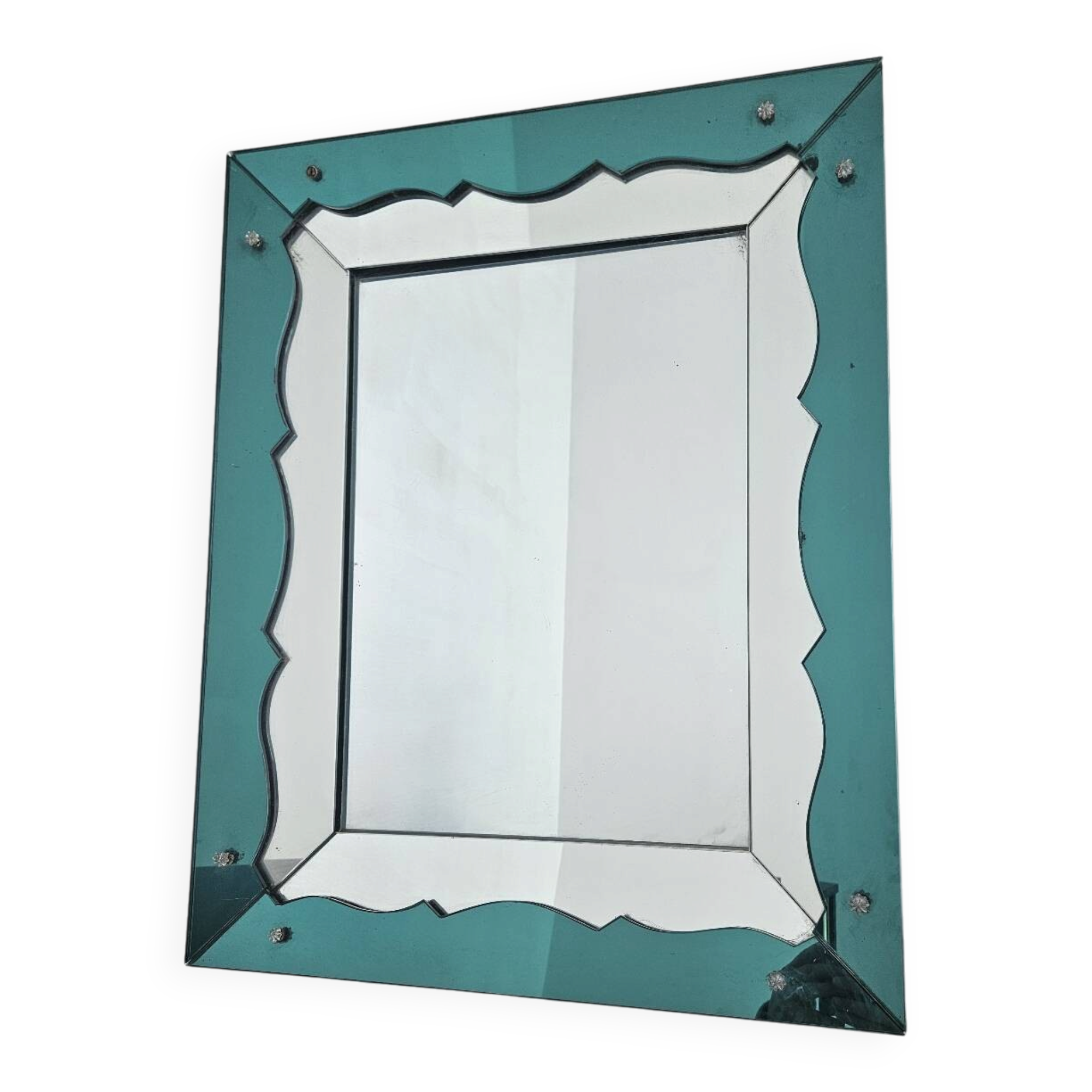 Turquoise green mirror in Hollywood Regency style