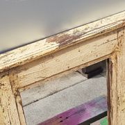 Miroir blanc casse bois vieux teck patine