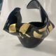 Black Murano-Style Art Glass Centerpiece Bowl with Gold Leaf Accents