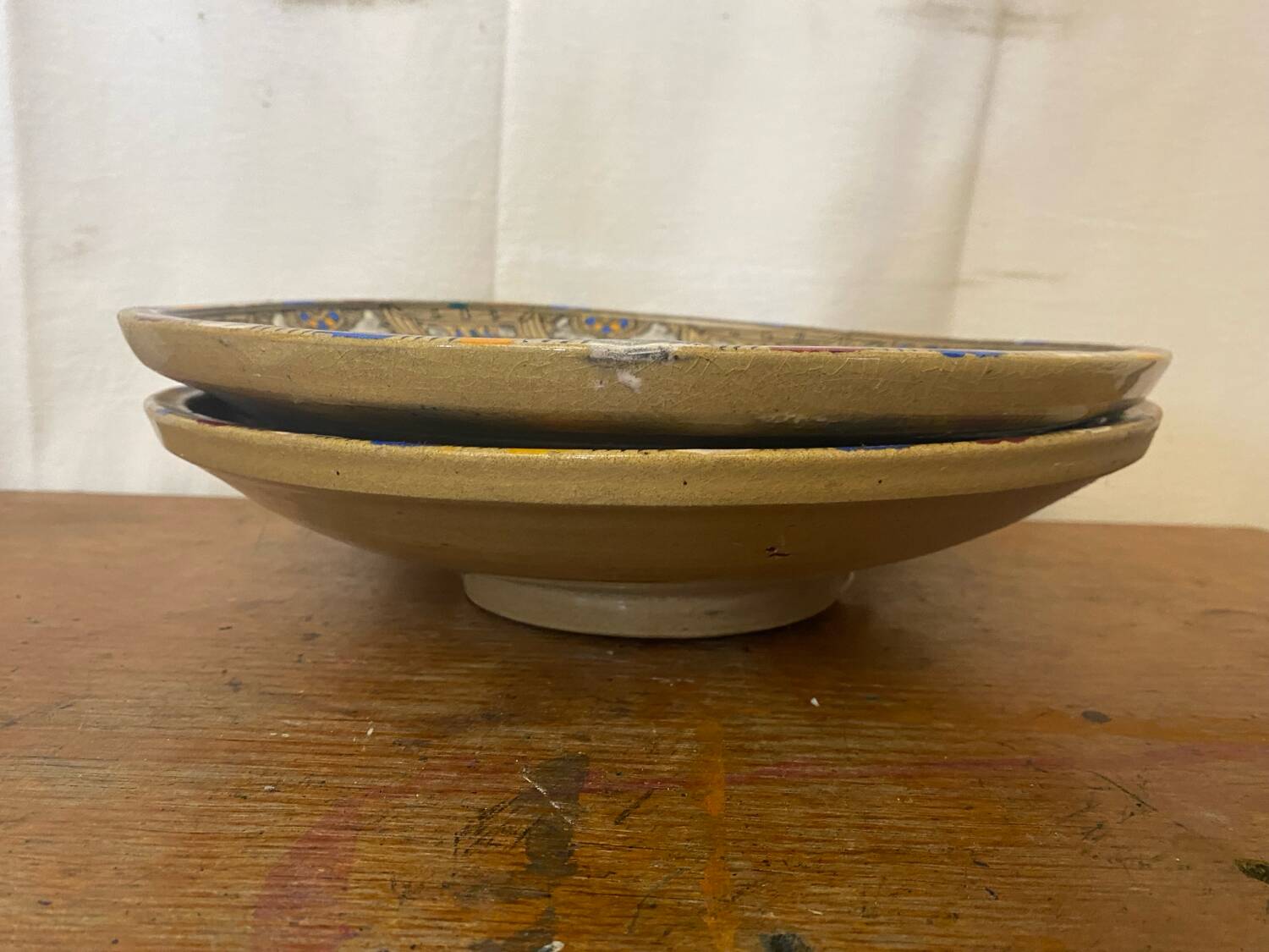 Pair of Antique SAFI Moroccan Glazed Terracotta Dishes from the 50s