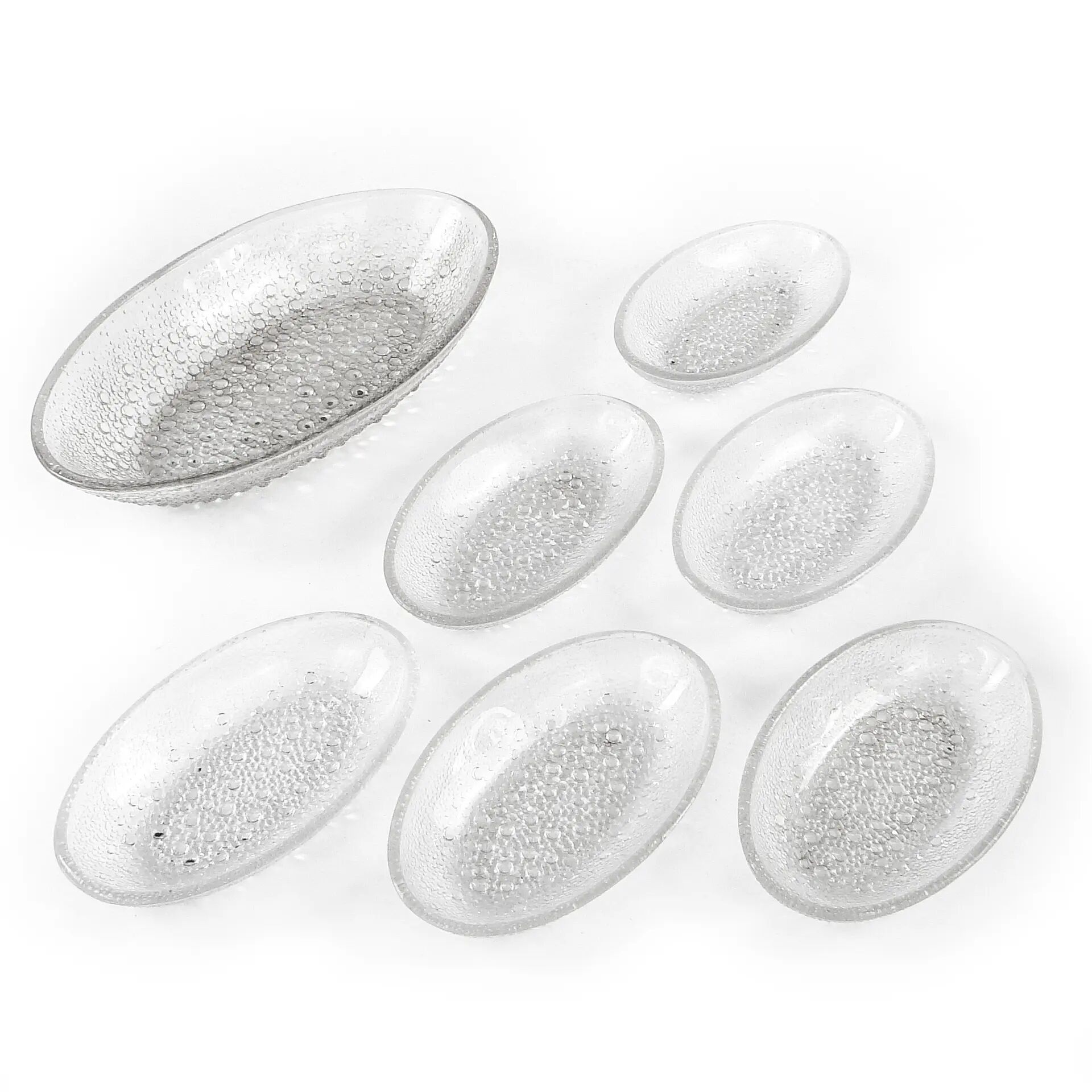 Set of dessert plates Krople Rosy, transparent glass, design by J. Drost, Ząbkowice, Poland, 1970s