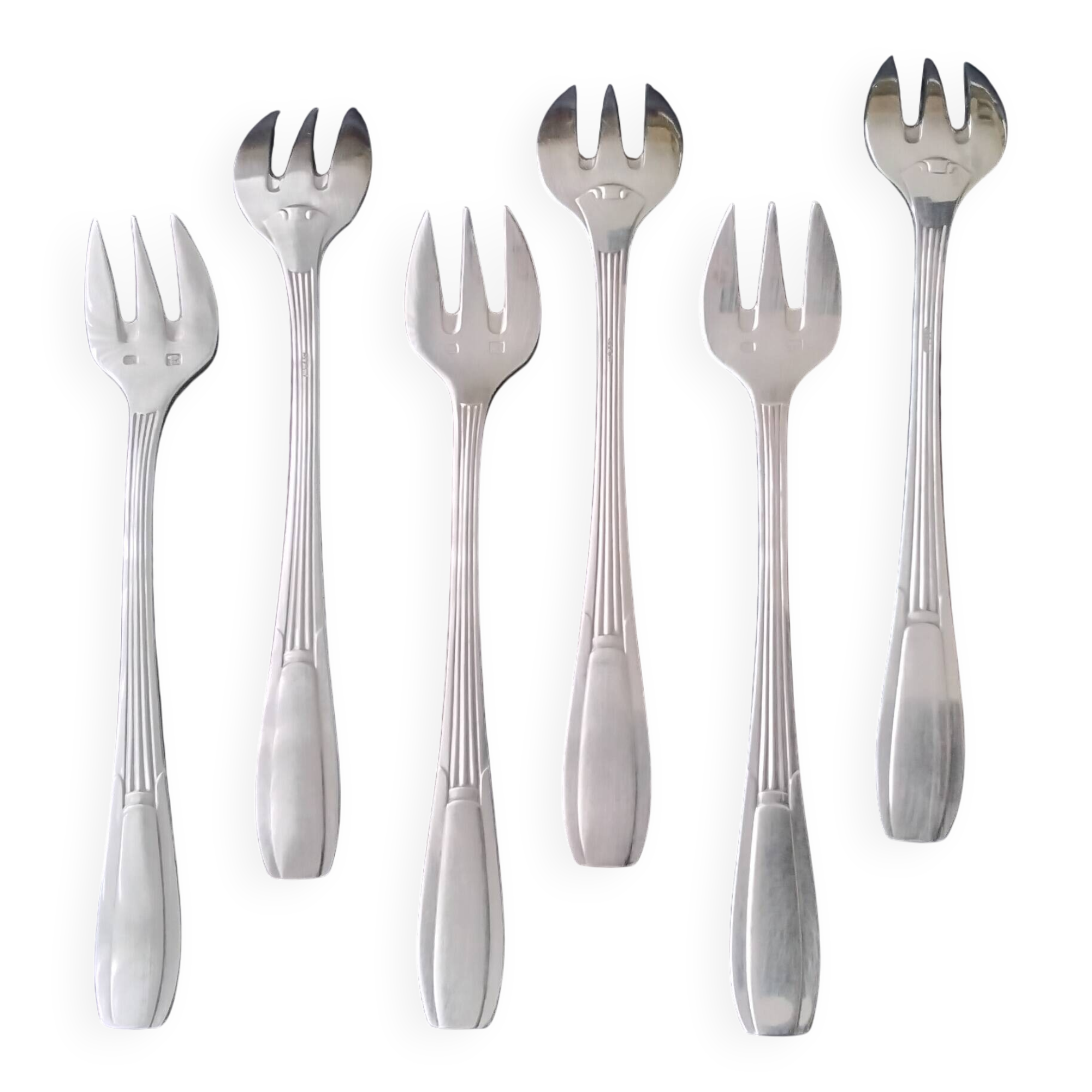 Set of 6 silver-plated oyster forks, SFAM Art Deco style