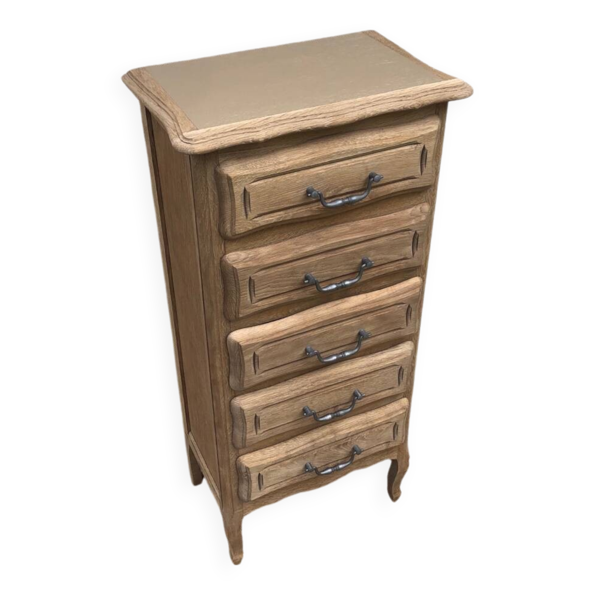 Raw wood chest of drawers with 5 drawers