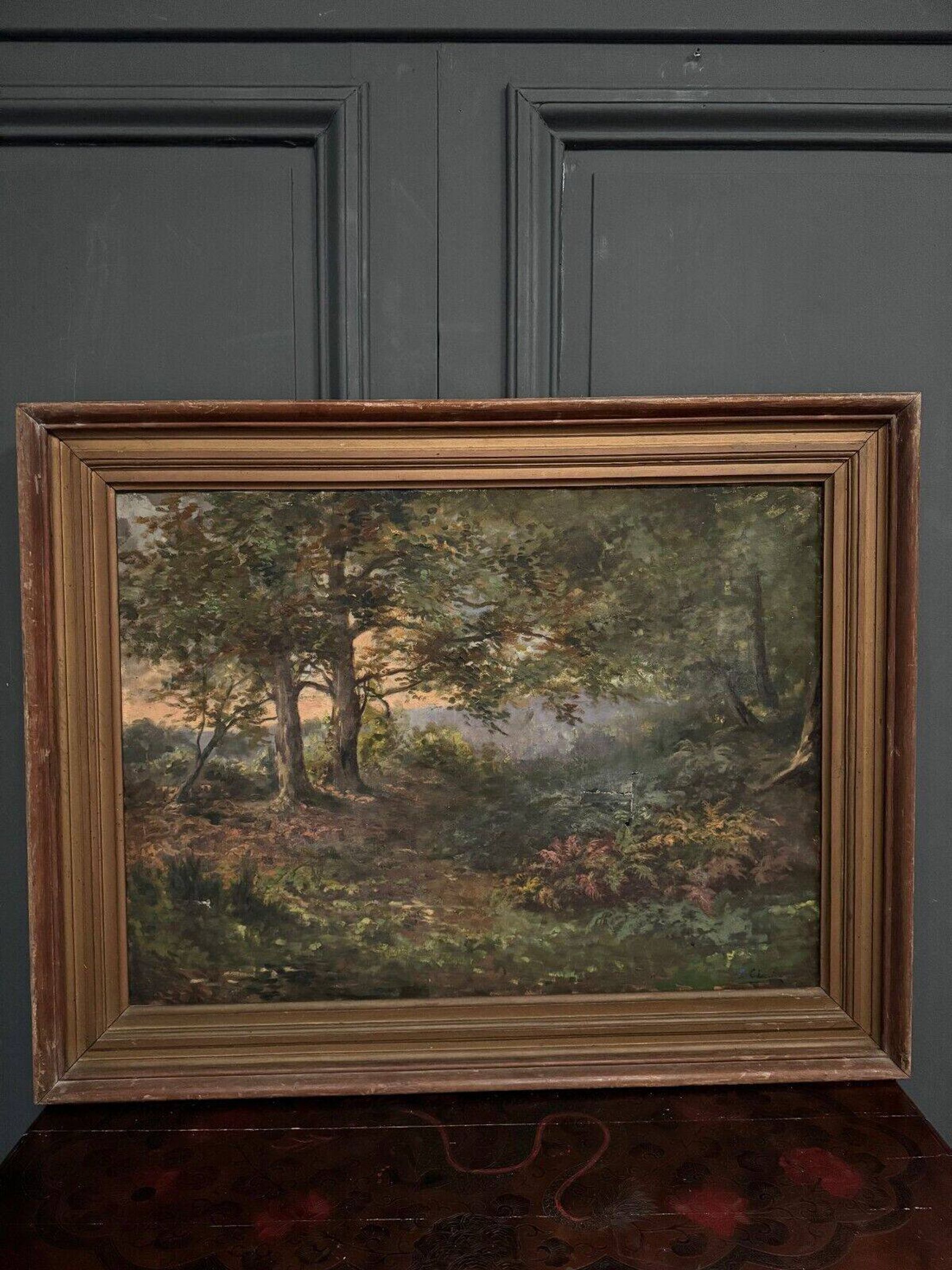 Oil on canvas undergrowth landscape by Charrrier early 20th century