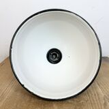 Industrial green enamel factory lamp with cast iron top, 1960s