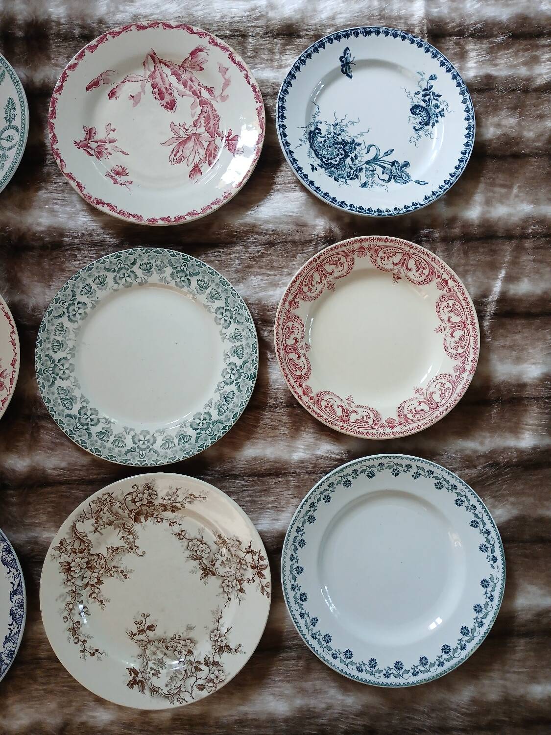 12 antique flat plates in ironstone