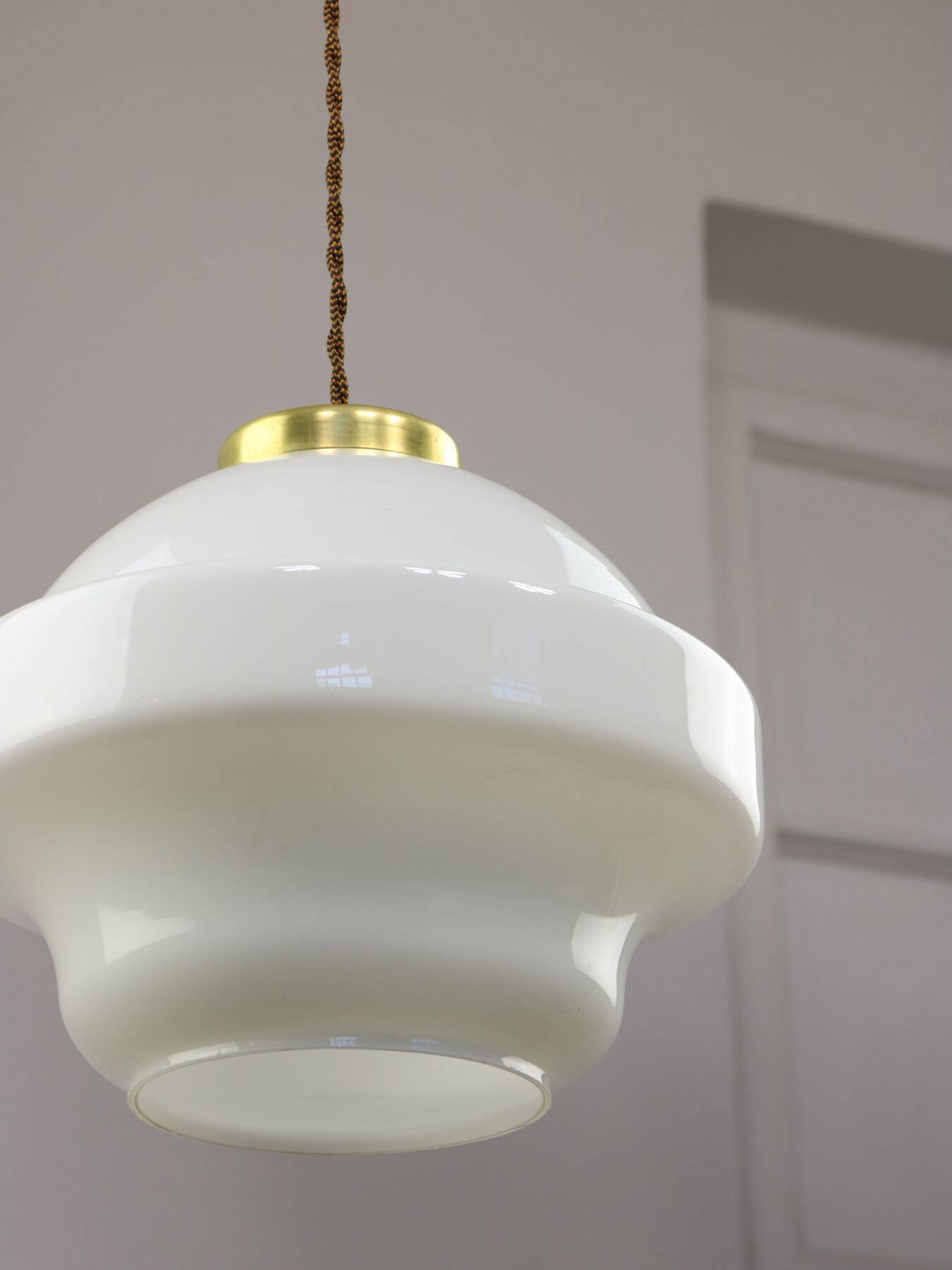 Mid-Century Italian Opaline and Brass Pendant Lamp