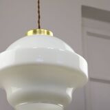 Mid-Century Italian Opaline and Brass Pendant Lamp