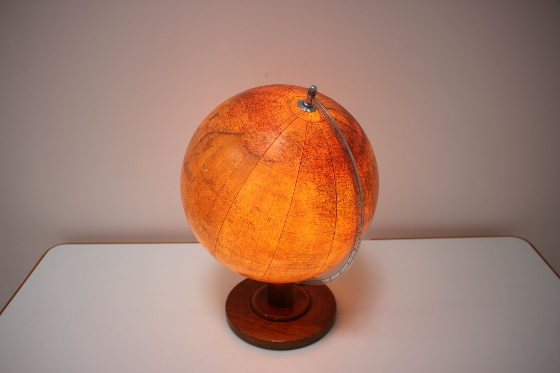 Mid-Century Light Glass Globe With Wooden Base by Paul Rath, 1950s