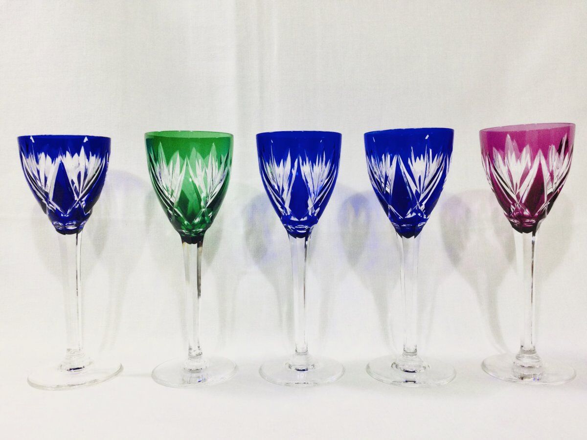 Set of 5 Rhine Roemer wine glasses in Saint-Louis crystal model Monaco