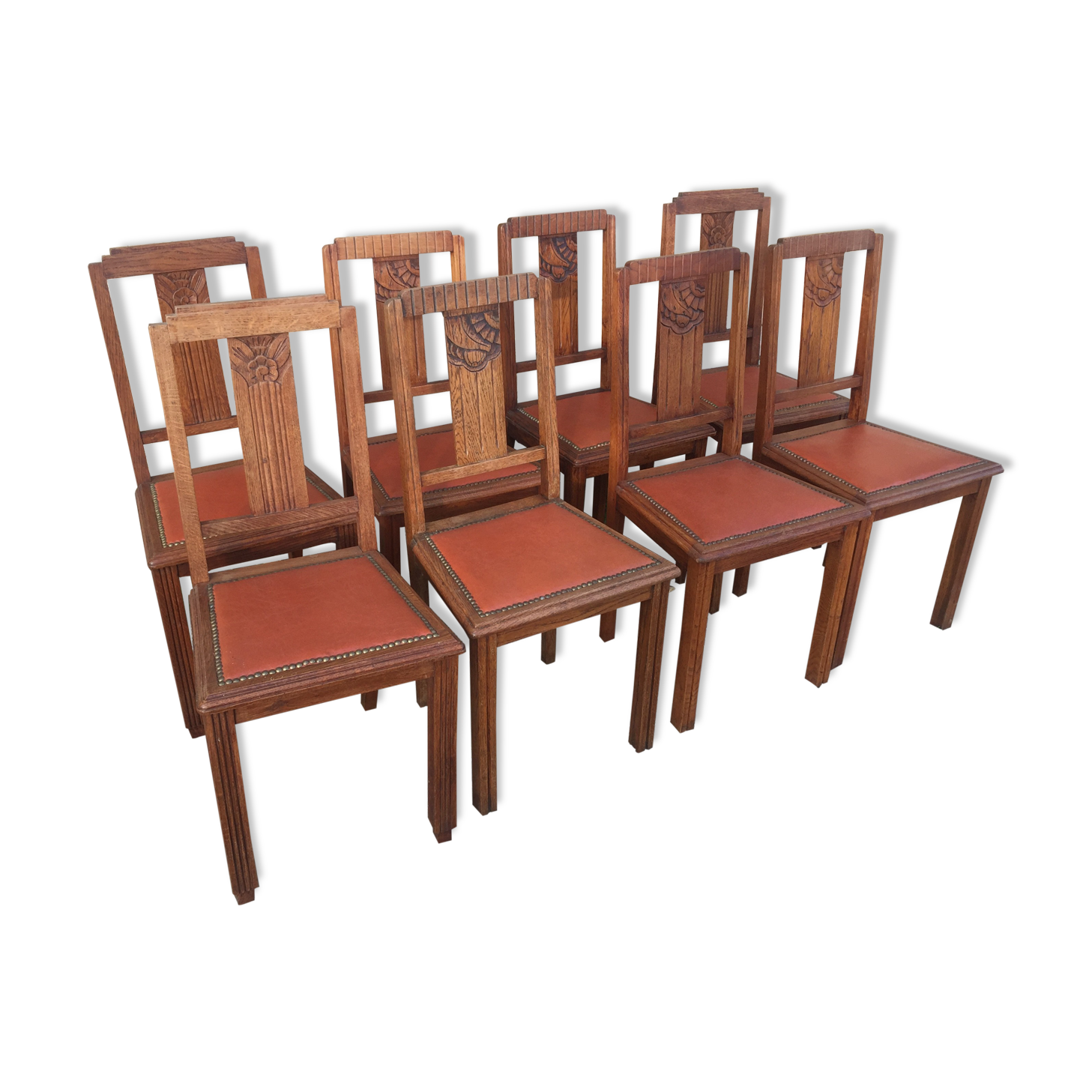 Set de 8 chaises art déco en chêne