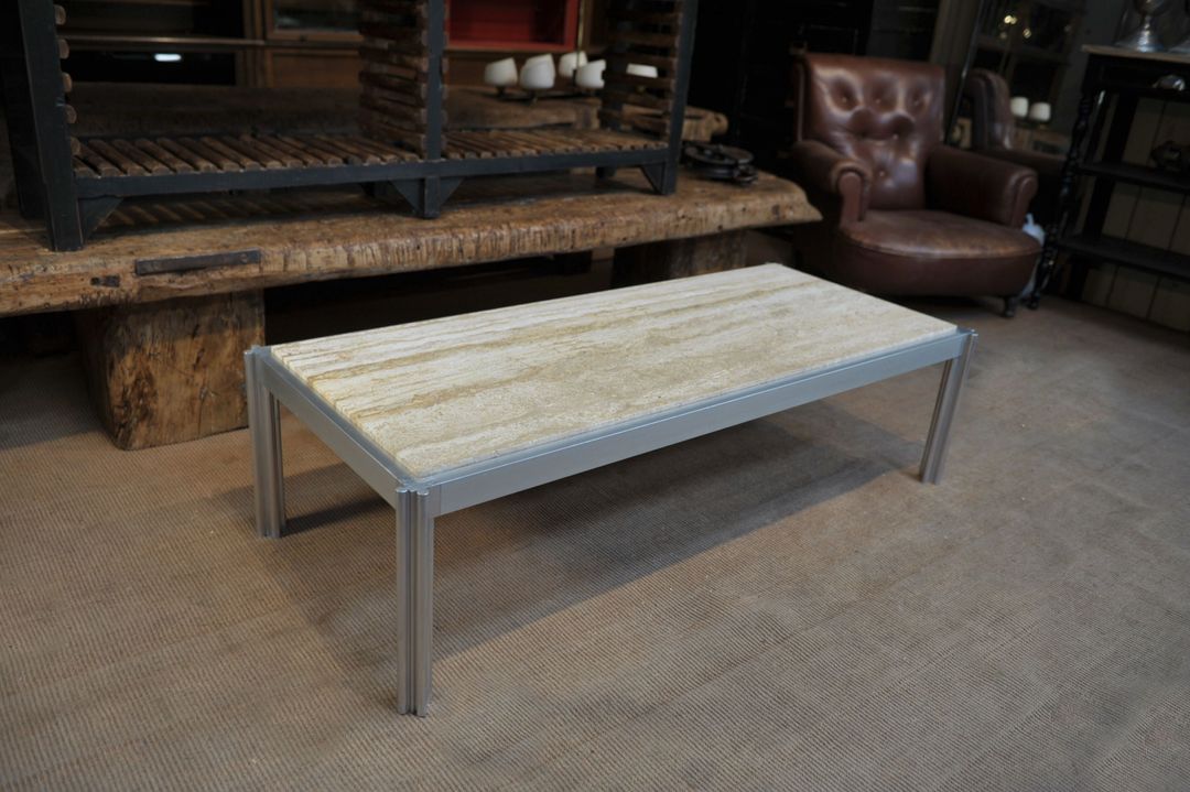 Aluminum and marble coffee table from the 1970s