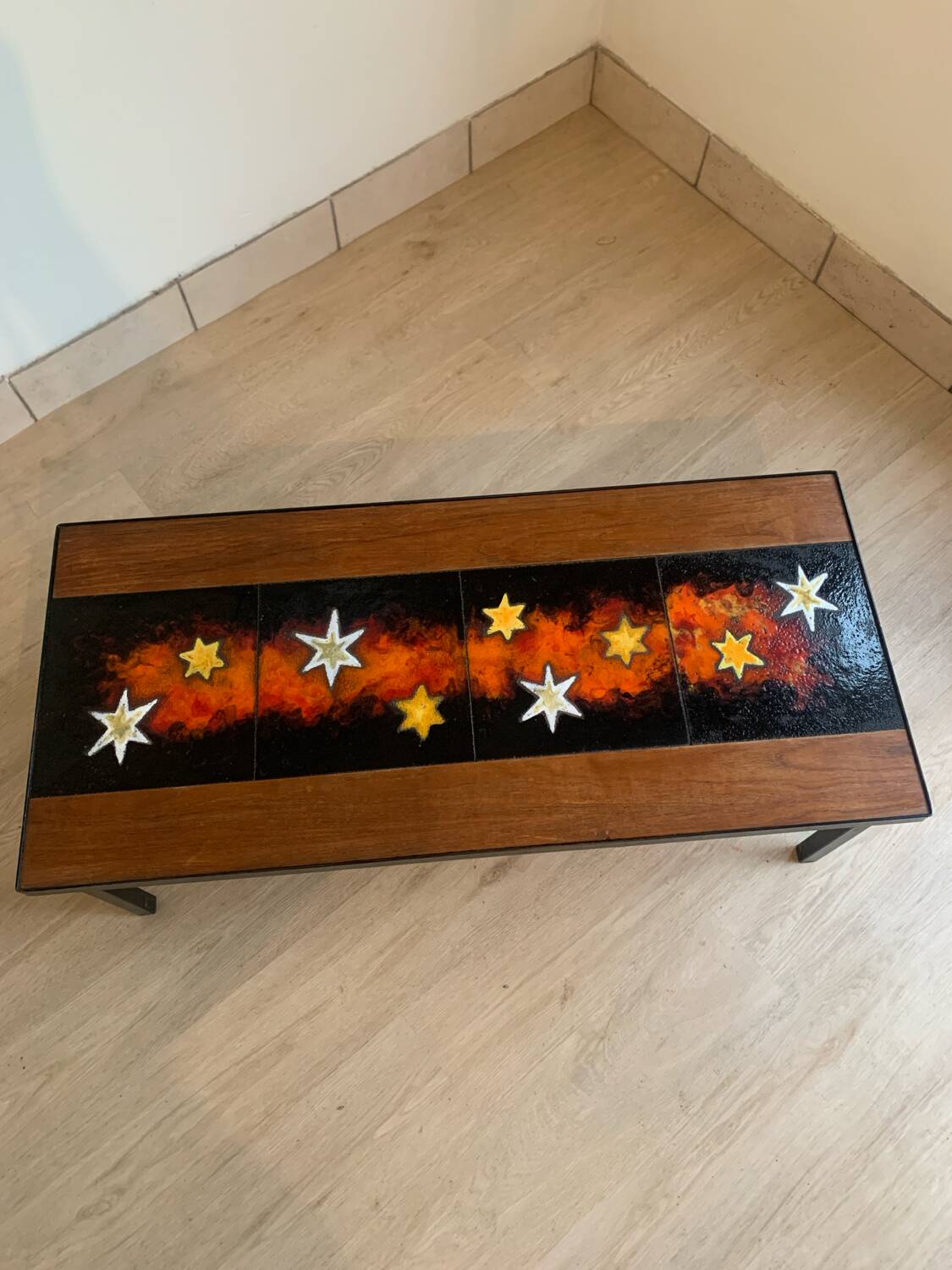 Teak and lava stone coffee table