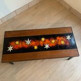 Table basse en teck et pierre de lave