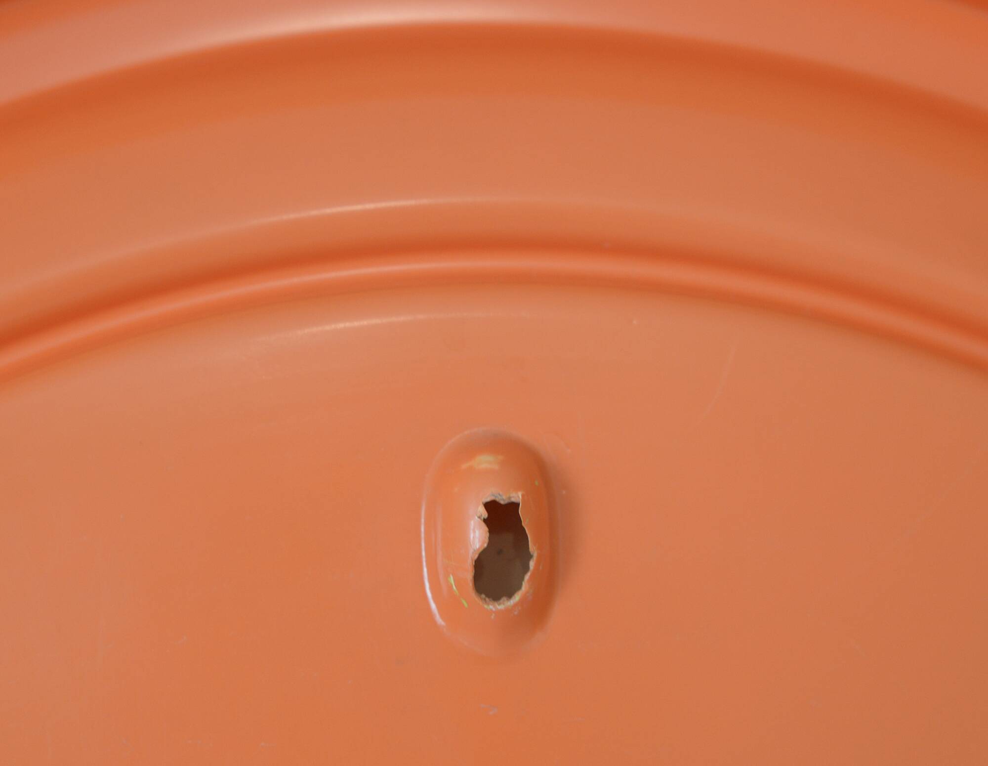 Orange vintage round wall plastic mirror 1980s, space age vanity mirror