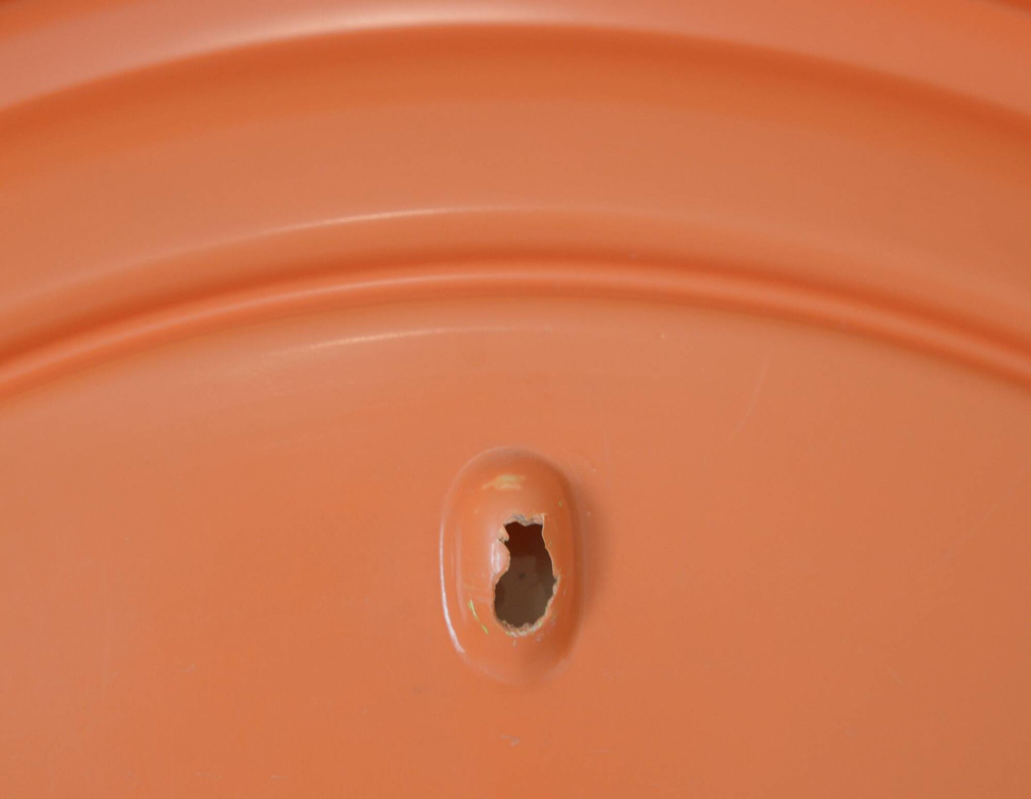 Orange vintage round wall plastic mirror 1980s, space age vanity mirror