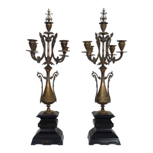 Paire de chandeliers, bronze et