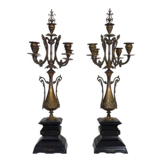 Paire de chandeliers, bronze et marbre noir d’époque Napoléon III