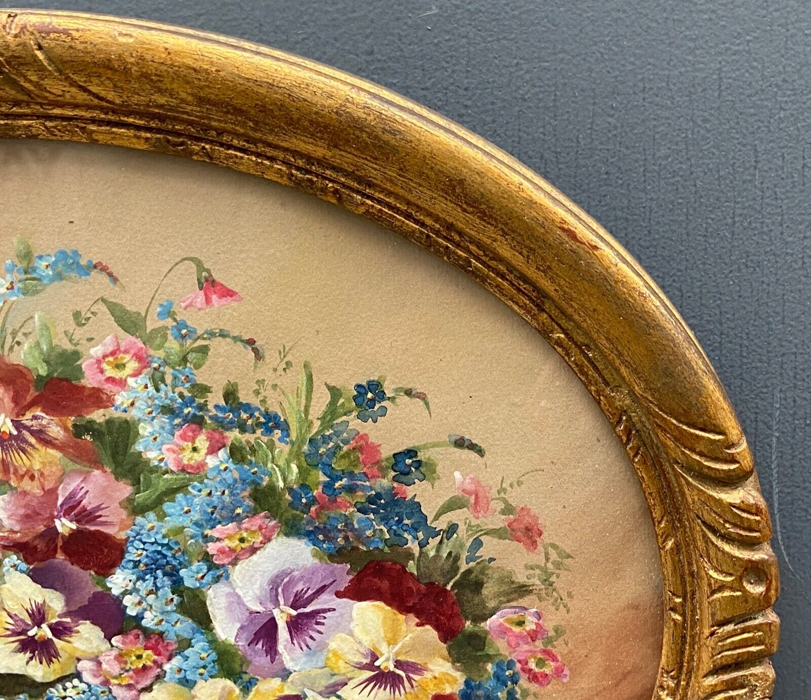 Watercolor on paper bouquet of flowers by a euget-barry xxe frame dore