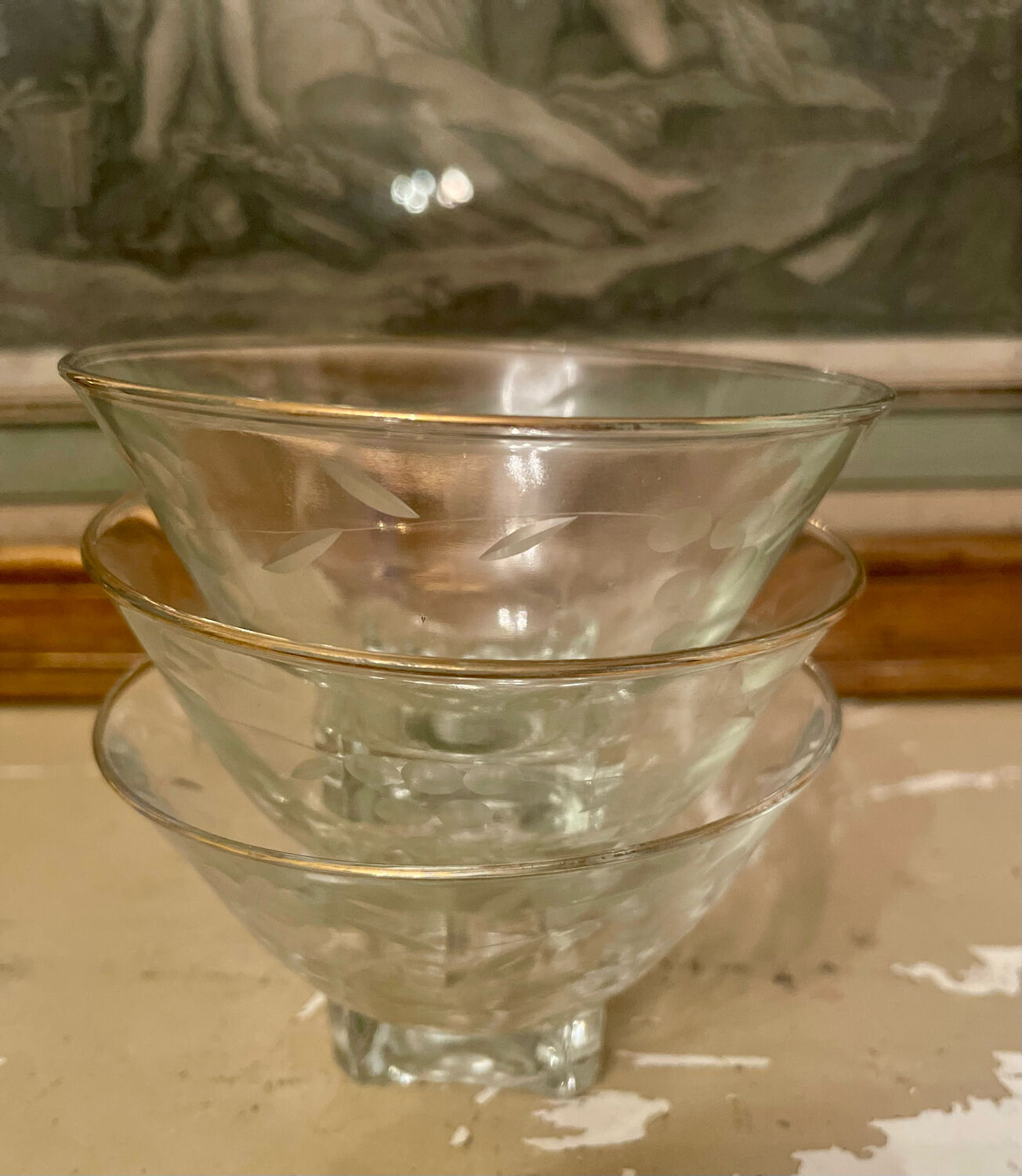 Set of 3 old champagne or cocktail glasses