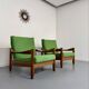 Lot of 2 vintage armchairs in solid oak with boucle fabric, Scandinavian design from the 70s.