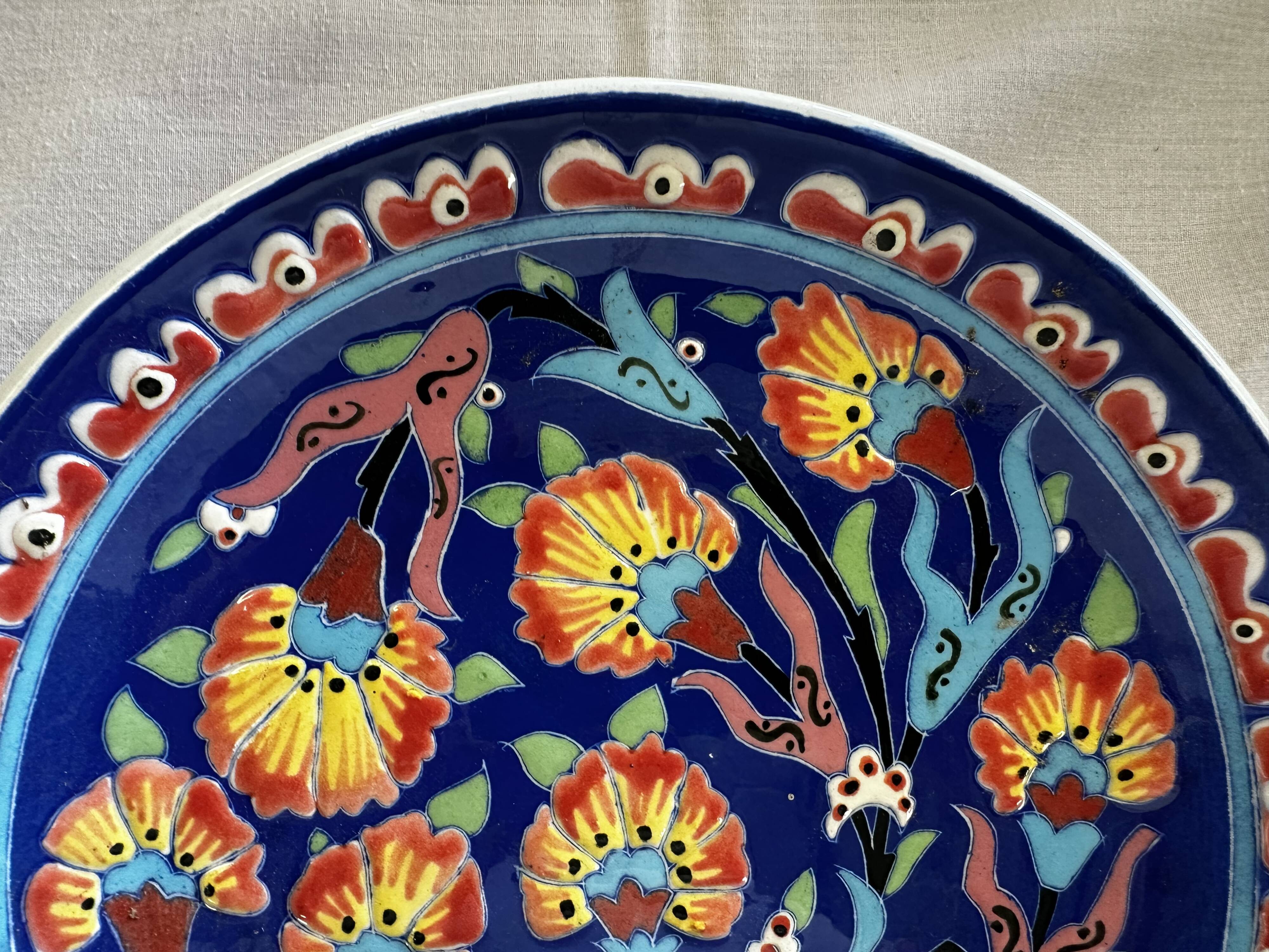 Kuthaya Decorative Plate Turkish Ceramic Handmade Diameter 23 cm