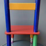 Postmodern round table, chair and bookcase by Pierre Sala 1980
