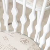 Matte white painted beech chair with upholstered seat in fabric 1970